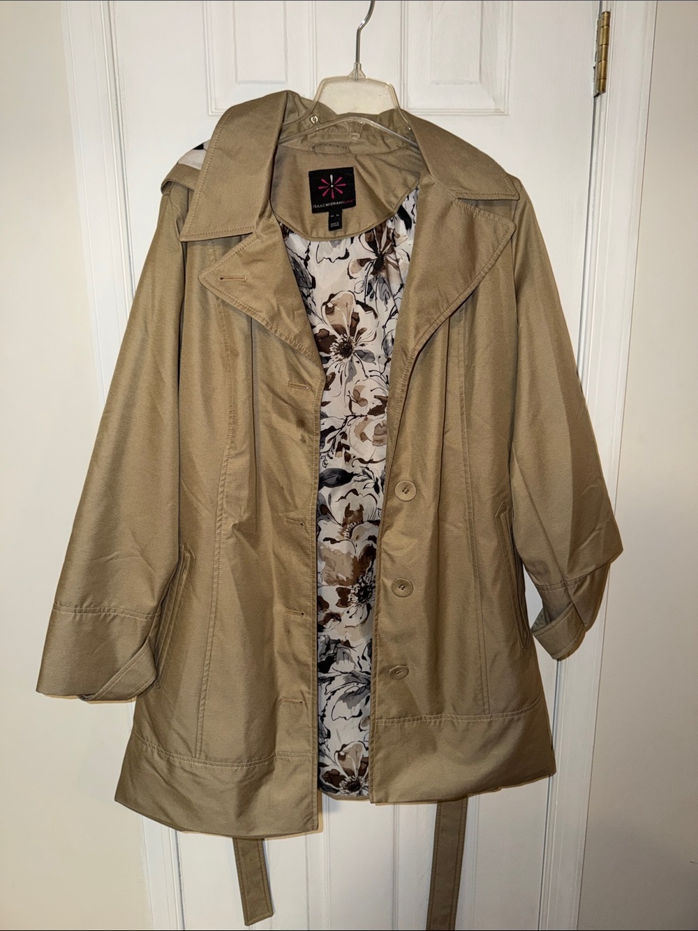 Isaac Mizrahi Tan Trench Coat with Floral Lining